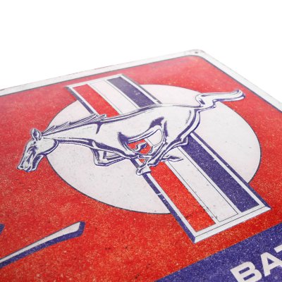 Ford Mustang bádogtábla Horse & Stripes logó piros